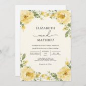 Elegante Bleke Gele Botanische Bloemen Huwelijk Kaart (Voorkant / Achterkant)