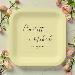 Elegante Bleke Gele Script Minimalistische Trouw Papieren Bordje