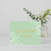 Elegante Bleke Pastelgroene RSVP-Foliekaart Folie Feestdagen Briefkaart (Staand Voorkant)