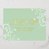 Elegante Bleke Pastelgroene RSVP-Foliekaart Folie Feestdagen Briefkaart (Voorkant)