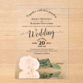 Elegante Bleke perzik Roos Lacy Calligrafie bruilo Acryl Uitnodigingen (Voorkant)