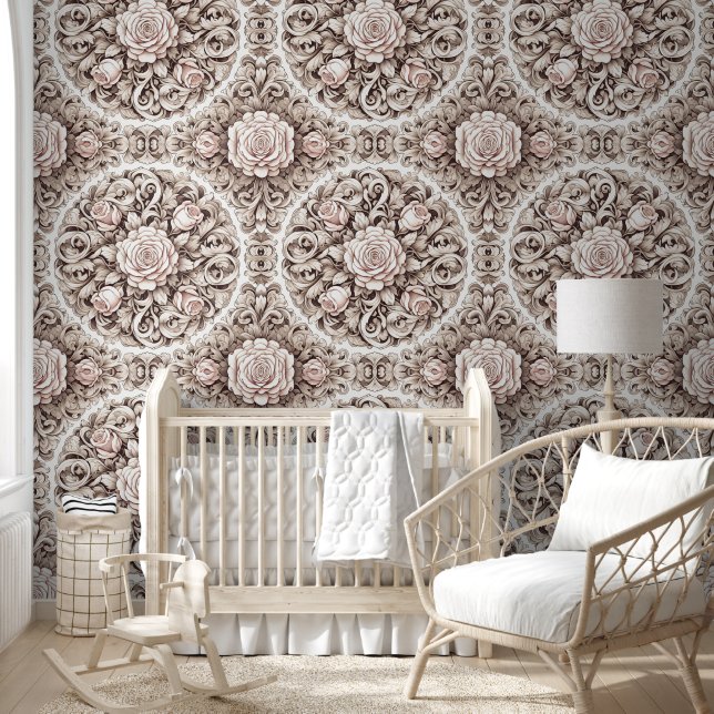 Elegante Bleke Roze Bloemen Symfonie Behang (Kinderen)