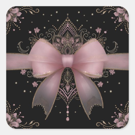 Elegante Bleke Roze Boog met Indische Bloemen Ontw Vierkante Sticker (Voorkant)
