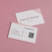 Elegante Bleke Roze Kalligrafie QR Code Visitekaartje