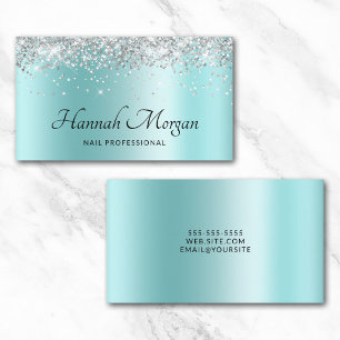 Elegante Bleke Turquoise Ombre Zilver Glitter Visitekaartje