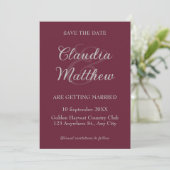 Elegante bloedrode en zilveren script foto bruilof save the date (Staand voorkant)