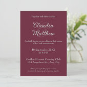 Elegante Bloedrode & Zilveren Script Foto Bruiloft Kaart (Staand voorkant)