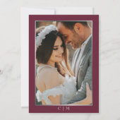 Elegante Bloedrode & Zilveren Script Foto Bruiloft Kaart (Achterkant)