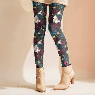 Elegante Bloei Donker Turquoise Rood Leggings