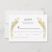 Elegante Bloei Goud Zwart & Wit Unieke Huwelijk RSVP Kaartje (Voorkant)