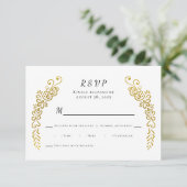 Elegante Bloei Goud Zwart & Wit Unieke Huwelijk RSVP Kaartje (Staand voorkant)