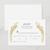 Elegante Bloei Goud Zwart & Wit Unieke Huwelijk RSVP Kaartje (Voorkant / Achterkant)
