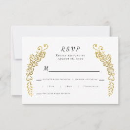 Elegante Bloei Goud Zwart & Wit Unieke Huwelijk RSVP Kaartje