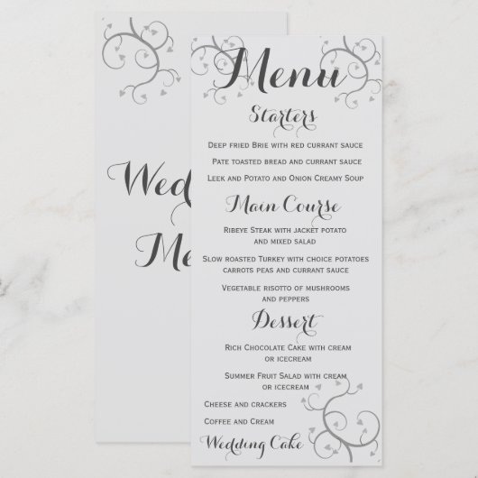 Elegante bloei met harten bruiloft menu (Voorkant / Achterkant)
