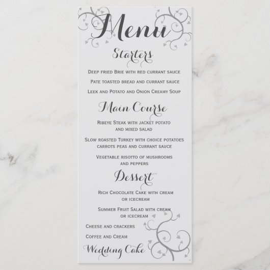 Elegante bloei met harten bruiloft menu (Voorkant)