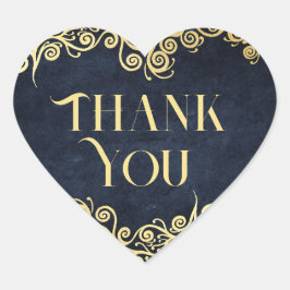 Elegante Bloei Navyblauw en Goud Winterhuwelijk Hart Sticker