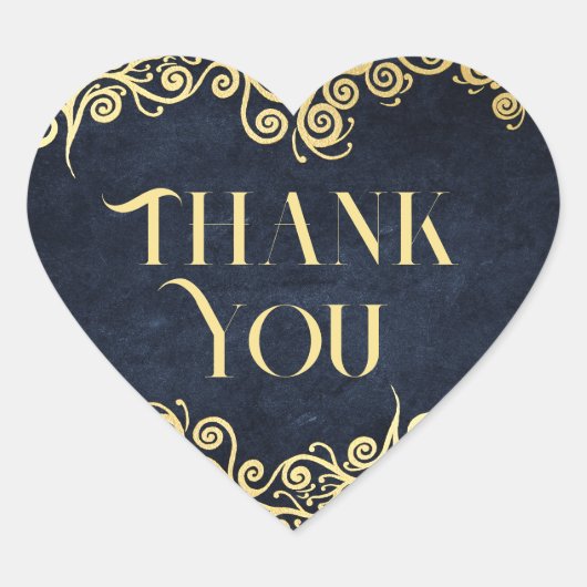 Elegante Bloei Navyblauw en Goud Winterhuwelijk Hart Sticker (Voorkant)