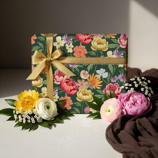 Elegante Bloeiende Bloemen Botanische Tuin Girly Cadeaupapier