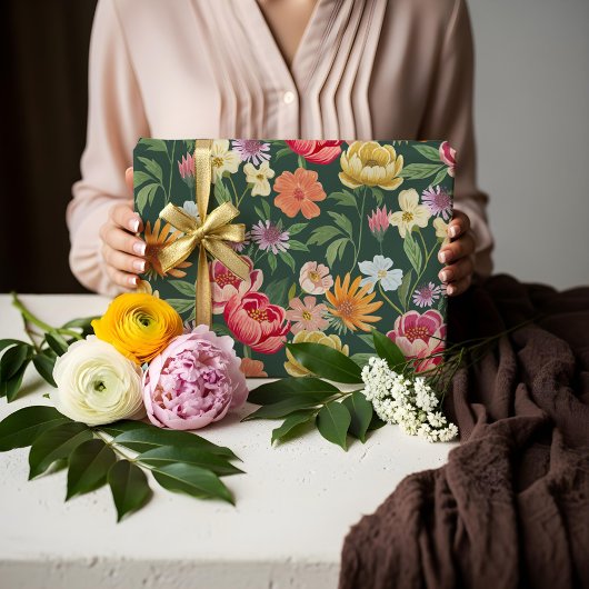 Elegante Bloeiende Bloemen Botanische Tuin Girly Cadeaupapier