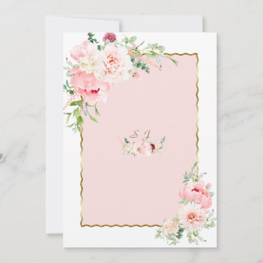 Elegante Bloeiende Bloemen Gouden Frame Bruiloft T Kaart (Achterkant)