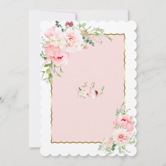 Elegante Bloeiende Bloemen Gouden Frame Bruiloft T Kaart (Achterkant)