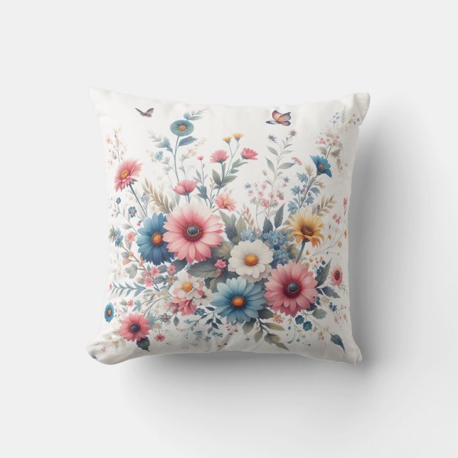 Elegante bloeiende bloemen kussen (Voorkant)