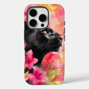Elegante Bloeiende Bloemen Wild Black Panther iPhone 16 Pro Hoesje