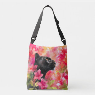 Elegante Bloeiende Bloemen Wild Black Panther Crossbody Tas