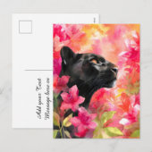 Elegante Bloeiende Bloemen Wild Black Panther Feestdagenkaart (Voorkant / Achterkant)