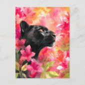 Elegante Bloeiende Bloemen Wild Black Panther Feestdagenkaart (Voorkant)