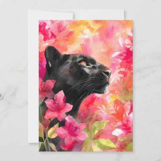 Elegante Bloeiende Bloemen Wild Black Panther Feestdagenkaart (Voorkant)