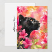 Elegante Bloeiende Bloemen Wild Black Panther Feestdagenkaart (Voorkant / Achterkant)