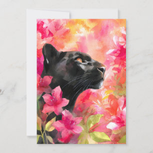 Elegante Bloeiende Bloemen Wild Black Panther Feestdagenkaart