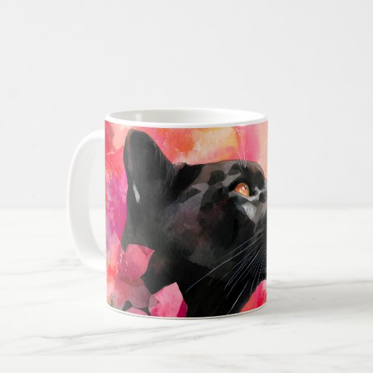 Elegante Bloeiende Bloemen Wild Black Panther Koffiemok (Voorkant links)