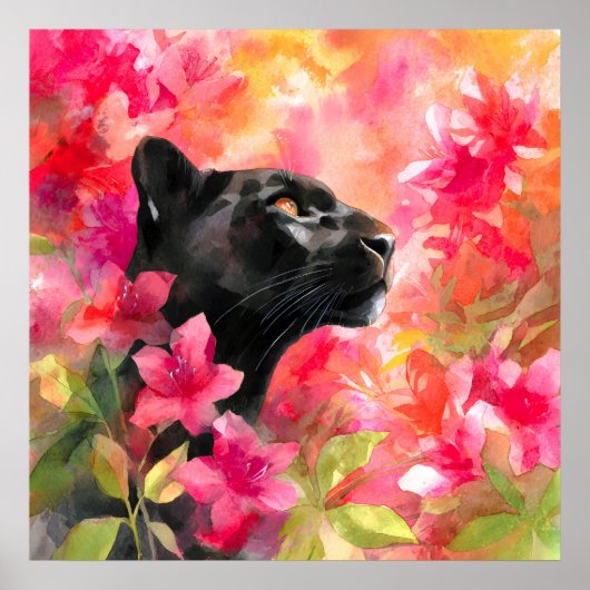 Elegante Bloeiende Bloemen Wild Black Panther Poster (Voorkant)