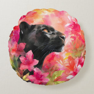 Elegante Bloeiende Bloemen Wild Black Panther Rond Kussen