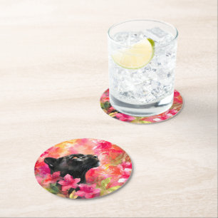 Elegante Bloeiende Bloemen Wild Black Panther Ronde Kartonnen Onderzetter