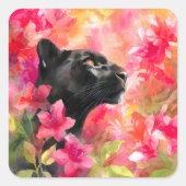 Elegante Bloeiende Bloemen Wild Black Panther Vierkante Sticker (Voorkant)