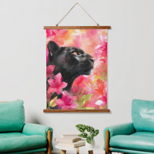 Elegante Bloeiende Bloemrijke Wilde Zwarte Panter Hangend Wandkleed