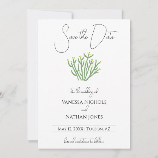 Elegante bloeiende cholla cactus bewaar de datum K Save The Date (Voorkant)