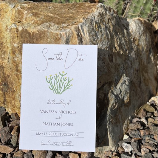 Elegante bloeiende cholla cactus bewaar de datum K Save The Date