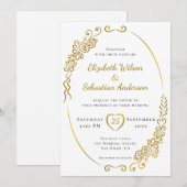 Elegante bloeiende gouden witte en zwarte bruiloft kaart (Voorkant / Achterkant)