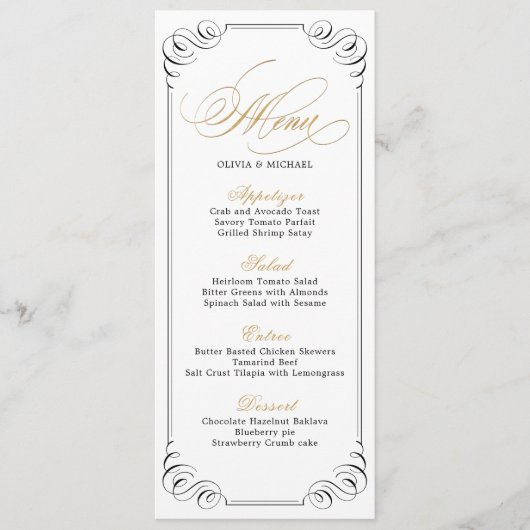 Elegante bloeiende kalligrafie vintage bruiloft me menu (Voorkant)