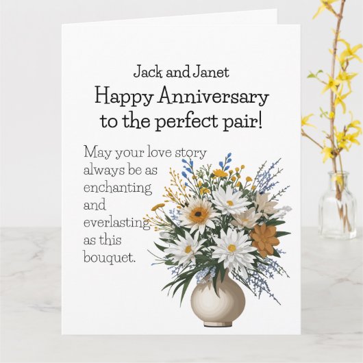 Elegante bloeiende paar Jubileum Kaart (Gele Bloem)