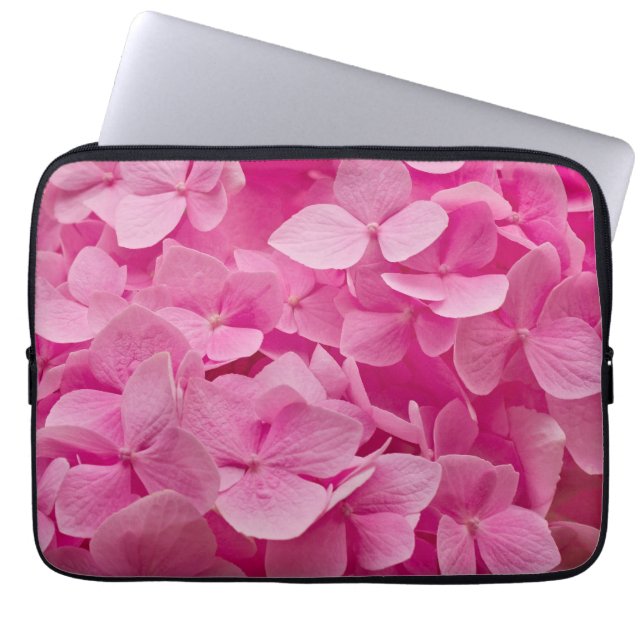 Elegante Bloeiende Roze Hydrangea Bloem Foto Laptop Sleeve (Voorkant)