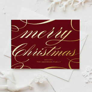 Elegante Bloeiende Script Burgundy Kerstmis Folie Feestdagen Briefkaart