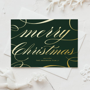 Elegante Bloeiende Script Groene Kerstmis Folie Feestdagen Briefkaart