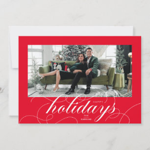 Elegante bloeiende script rode vakantie fotokaart feestdagenkaart