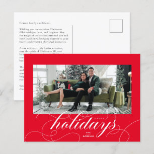 Elegante bloeiende script rode vakantie fotokaart feestdagenkaart