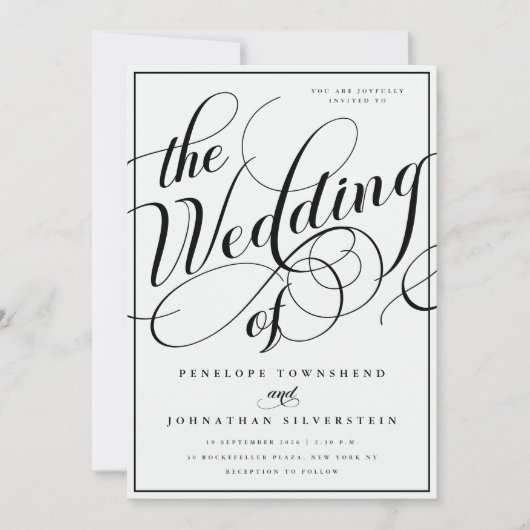 Elegante Bloeiende Script Zwart Witte Trouw Kaart (Voorkant)